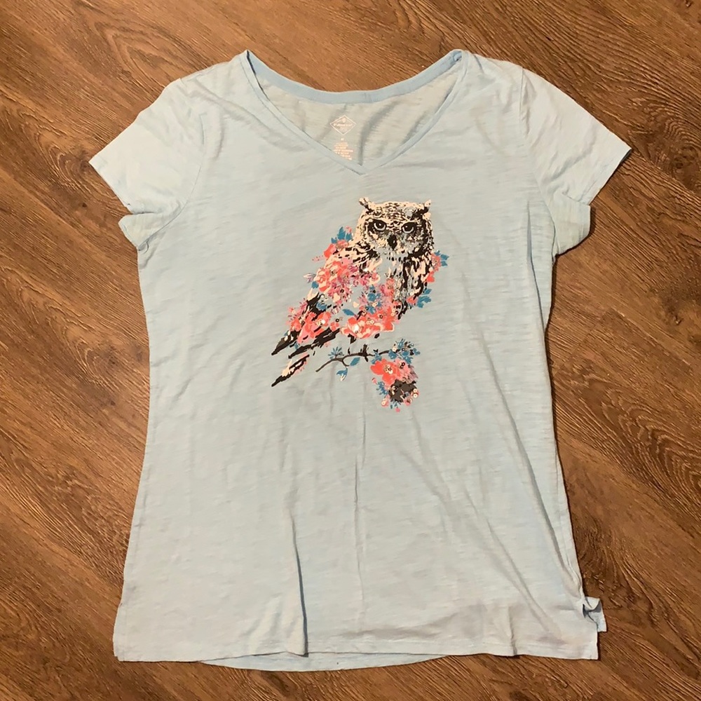 St. John’s Bay Bling Owl Baby Blue Short Sleeve T Shirt